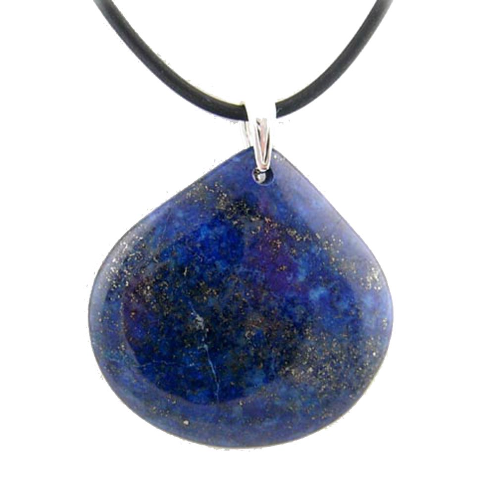 Blue Lapis Stone Teardrop Pendant Rubber Cord Necklace Sterling Silver Bail 18 Inch