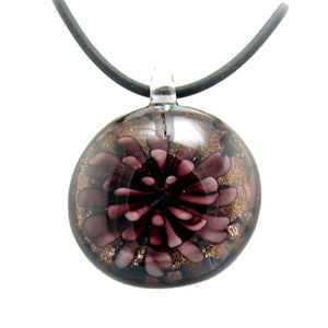 Lavender Murano-style Glass Flower Pendant Rubber Cord Necklace, 18 inches