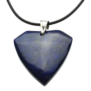 Blue Lapis Stone Pendant Rubber Cord  Necklace Sterling Silver Bail 18 Inch