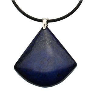 Blue Lapis Stone Fan Pendant Rubber Cord Necklace Sterling Silver Bail 16 inches