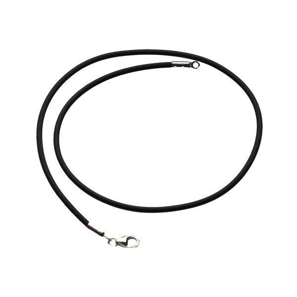 2mm Black Rubber Cord Necklace Sterling Silver Lobster Clasp