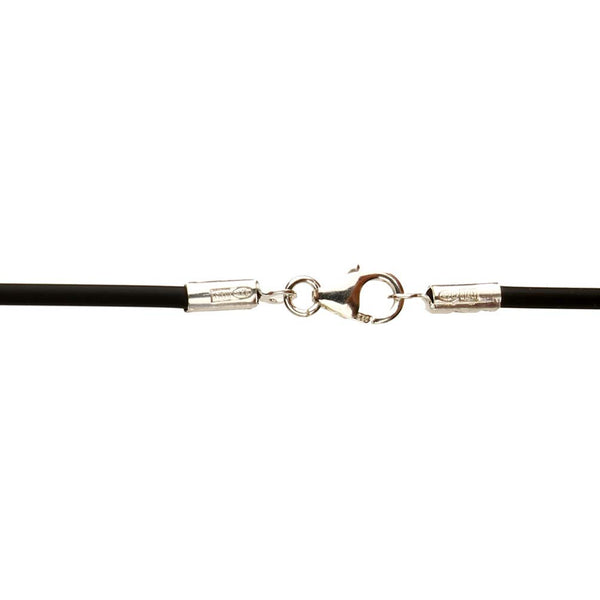 Black Onyx Stone Pendant Rubber Cord Necklace, 18 inches