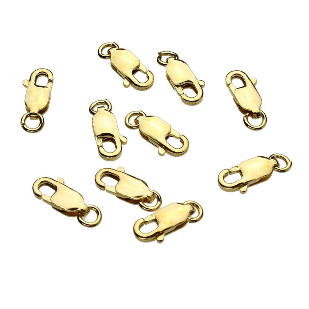 Gold-Plated Sterling Silver 10mm Lobster Claw Clasps Open Jump Ring Italy
