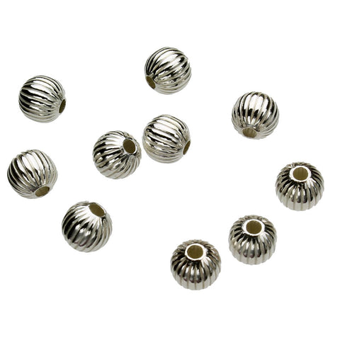 Sterling Silver 6mm Corrugated Round Beads with Large 1.8mm Hole Italy