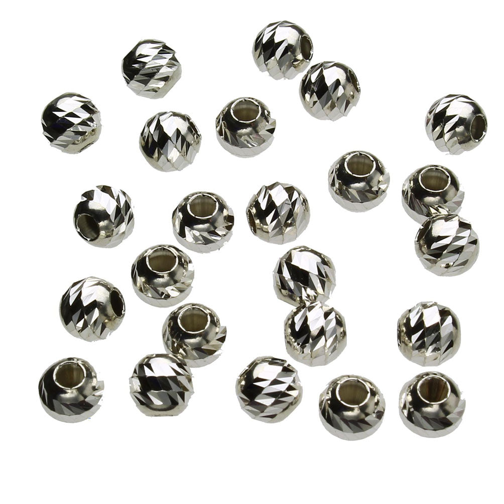 Sterling Silver 6mm Diamond-Cut Moon Beads with Large 2.4mm Hole Italy