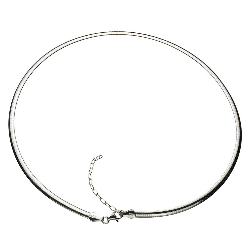 Sterling Silver 3.5mm Flat Oval Domed Omega Chain Necklace Italy 16 inches+2 inches Extender