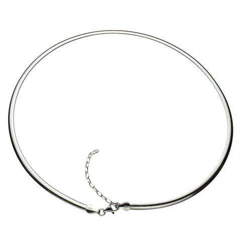 Sterling Silver 3.5mm Flat Oval Domed Omega Chain Necklace Italy 16 inches+2 inches Extender