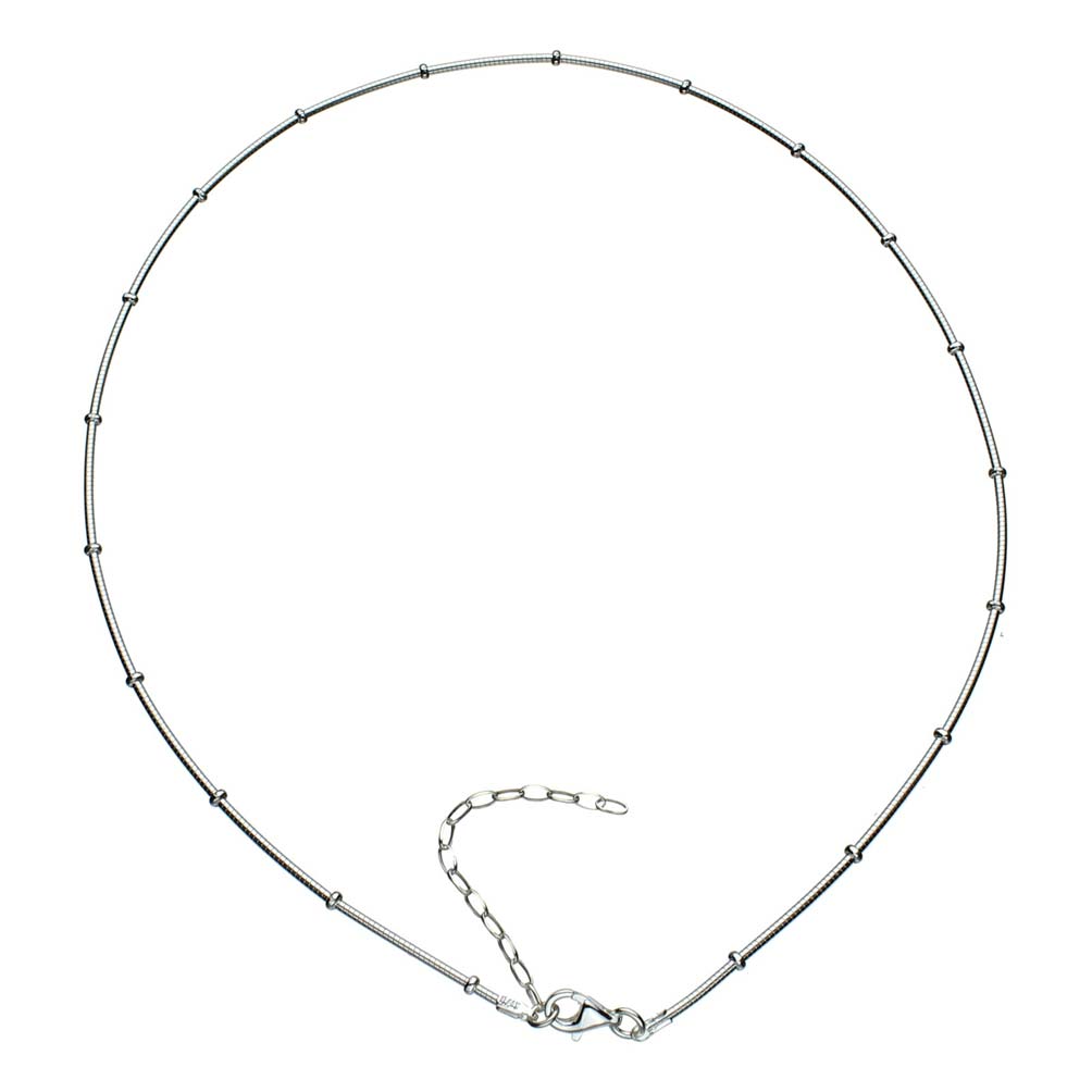 Sterling Silver 1.25mm Bead Stations Omega Chain Necklace Italy, 16 inches+2 inches Extender