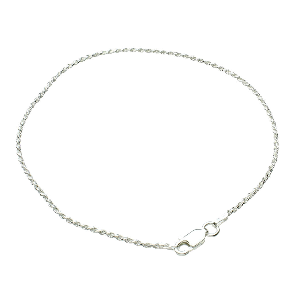 Sterling Silver 1.5mm Diamond-Cut Rope Nickel Free Chain Bracelet Italy, 7.5 inches
