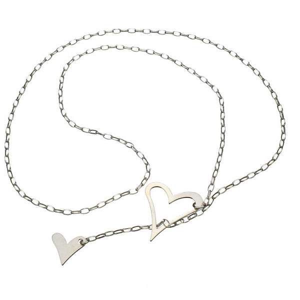 Sterling Silver Heart Charm Cable Chain Lariat Necklace Italy