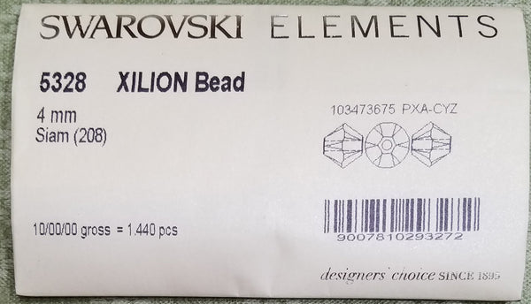 AUTHENTIC Swarovski Crystal  #5328 4mm Bicone Beads 1440  pieces Factory Pack, Siam